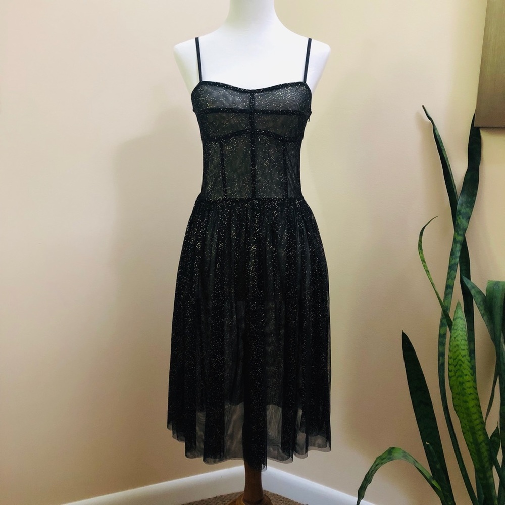 H&M Divided Sheer Black Midi Dress with Glitter